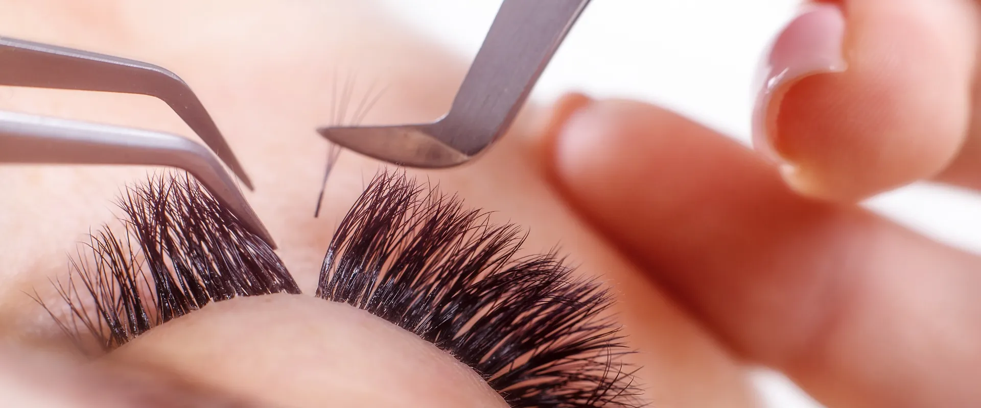 Mink lash extensions being applied to a client